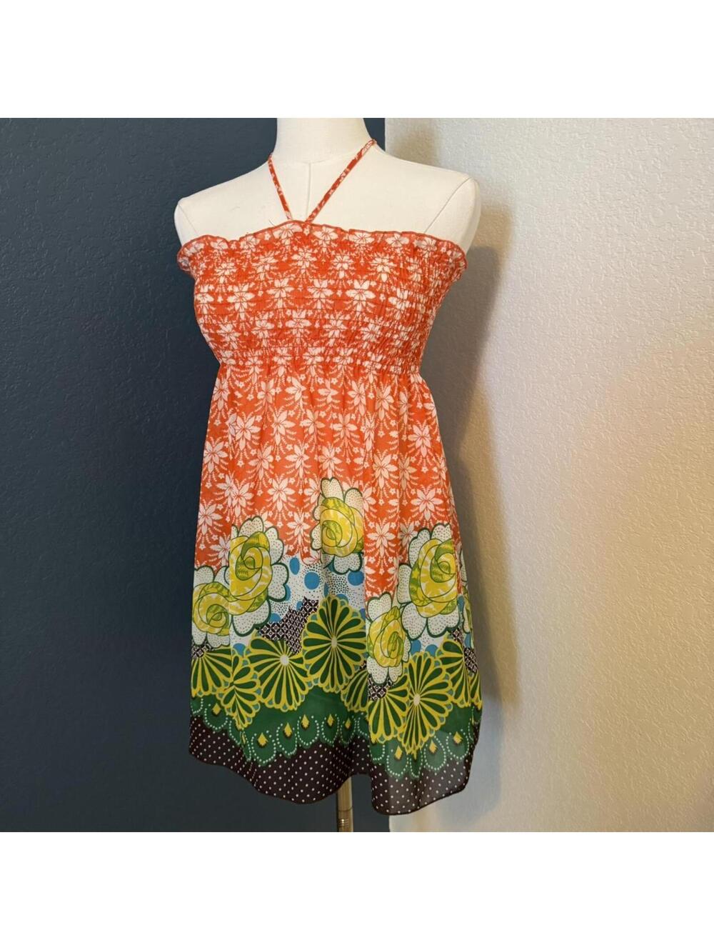 Y2K Charlotte Russe Tropical Sheer Halter Tube Top, XS/S